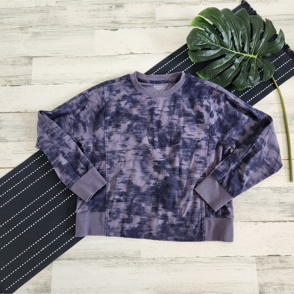 Athleta Farallon Printed Crewneck Sweatshirt Tie Dye Blue Size Medium